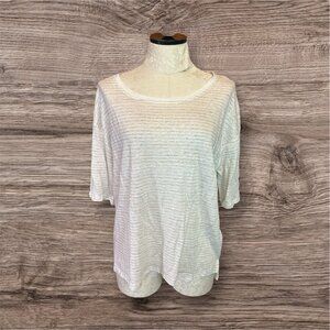 Nicole Miller 100% Linen Short Sleeve T-Shirt Short Sleeve NWT M White‎ Striped